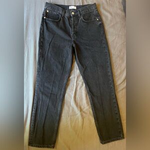 Zara Button Fly High Rise Straight Fit Women's Black Jeans 100% Cotton Size 6